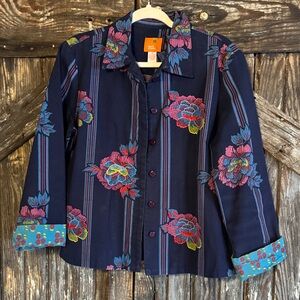 Hearts of Palm Navy Floral Embroidered Blazer